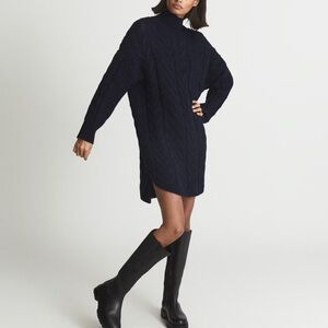 Reiss Laura Chunky Cable Knit Tunic Sweater Navy Blue Dress size large
